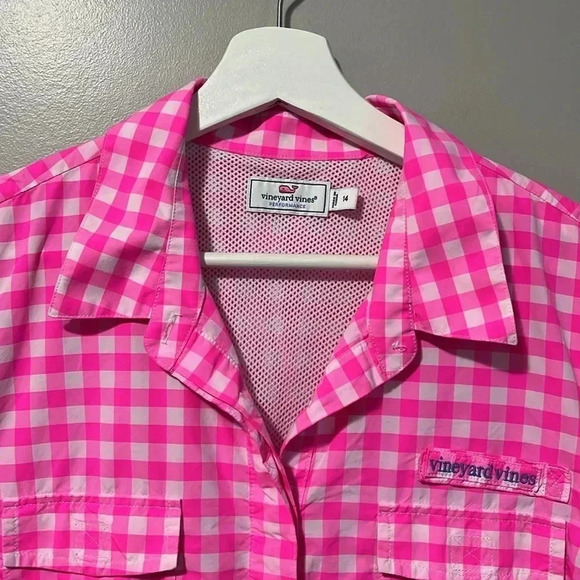 Vineyard Vines Gingham Performance Shirt  Dress Hot Pink - Picture 4 of 13